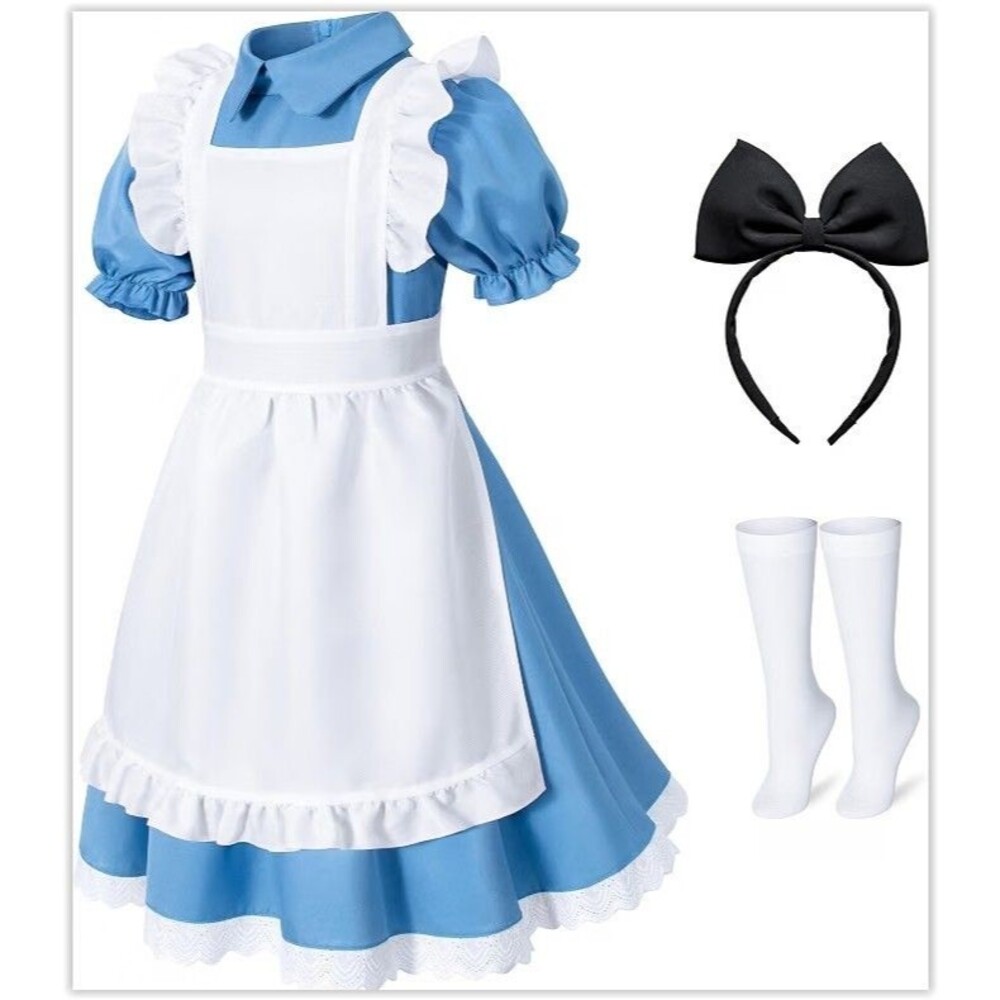 Kids Toddler Alice Costume 5-7yr Old Halloween Cosplay Fairy Tale Fancy Dress